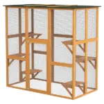 Large Outdoor Cat House, Wooden Feral Cat Shelter Enclosure, 71" L, with Interior Ledges and Asphalt Roof, Orange - Image 11