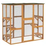 Large Outdoor Cat House, Wooden Feral Cat Shelter Enclosure, 71" L, with Interior Ledges and Asphalt Roof, Orange