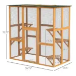 Large Outdoor Cat House, Wooden Feral Cat Shelter Enclosure, 71" L, with Interior Ledges and Asphalt Roof, Orange - Image 3