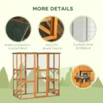 Large Outdoor Cat House, Wooden Feral Cat Shelter Enclosure, 71" L, with Interior Ledges and Asphalt Roof, Orange - Image 5