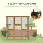 Large Outdoor Cat House, Wooden Feral Cat Shelter Enclosure, 71" L, with Interior Ledges and Asphalt Roof, Orange - Image 6