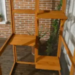 Large Outdoor Cat House, Wooden Feral Cat Shelter Enclosure, 71" L, with Interior Ledges and Asphalt Roof, Orange - Image 9