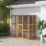 Large Outdoor Cat House, Wooden Feral Cat Shelter Enclosure, 71" L, with Interior Ledges and Asphalt Roof, Orange - Image 10