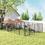 PawHut Large Outdoor Dog Kennel with 2 Rooms, Rotating and Adjustable Height Bowls, 13.5' x 9.4' x 5.1' - Image 2