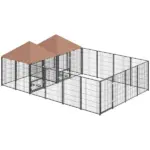PawHut Large Outdoor Dog Kennel with 2 Rooms, Rotating and Adjustable Height Bowls, 13.5' x 9.4' x 5.1' - Image 11