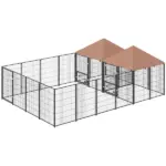 PawHut Large Outdoor Dog Kennel with 2 Rooms, Rotating and Adjustable Height Bowls, 13.5' x 9.4' x 5.1'