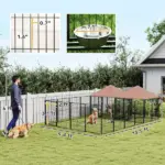 PawHut Large Outdoor Dog Kennel with 2 Rooms, Rotating and Adjustable Height Bowls, 13.5' x 9.4' x 5.1' - Image 3
