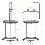 PawHut Large Parrot Stand Bird Perch with Toy Hook 3 Ladders Wooden Gray - Image 3