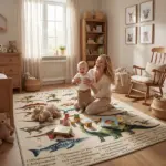 Qaba Large Play Mat 79 Inch x 59 Inch, Crawling Mat for Toddlers, Living Room and Bedroom with Dinosaur Pattern, Khaki - Image 2