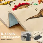 Qaba Large Play Mat 79 Inch x 59 Inch, Crawling Mat for Toddlers, Living Room and Bedroom with Dinosaur Pattern, Khaki - Image 4