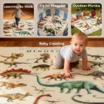 Qaba Large Play Mat 79 Inch x 59 Inch, Crawling Mat for Toddlers, Living Room and Bedroom with Dinosaur Pattern, Khaki - Image 7