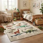 Qaba Large Play Mat 79 Inch x 59 Inch, Crawling Mat for Toddlers, Living Room and Bedroom with Dinosaur Pattern, Khaki - Image 10