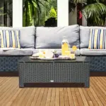 Large Rattan Coffee Table, Weather-Resistant Wicker Outdoor Side Table, Black - Image 2