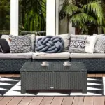 Large Rattan Coffee Table, Weather-Resistant Wicker Outdoor Side Table, Black - Image 10