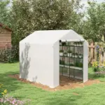 Outsunny Large Walk-in Greenhouse: White with Shelving, PE Cover and Roll-Up Door for Garden and Outdoor Use - Image 2