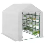 Outsunny Large Walk-in Greenhouse: White with Shelving, PE Cover and Roll-Up Door for Garden and Outdoor Use - Image 11