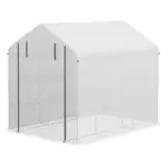 Outsunny Large Walk-in Greenhouse: White with Shelving, PE Cover and Roll-Up Door for Garden and Outdoor Use
