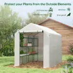 Outsunny Large Walk-in Greenhouse: White with Shelving, PE Cover and Roll-Up Door for Garden and Outdoor Use - Image 4