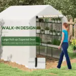 Outsunny Large Walk-in Greenhouse: White with Shelving, PE Cover and Roll-Up Door for Garden and Outdoor Use - Image 5