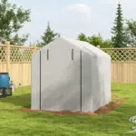 Outsunny Large Walk-in Greenhouse: White with Shelving, PE Cover and Roll-Up Door for Garden and Outdoor Use - Image 10