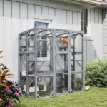 Large Wooden Catio Outdoor with 6 Jumping Platforms, Sunshine Panel Roof, for 1-3 Cats, 59" x 28" x 60", Gray - Image 2