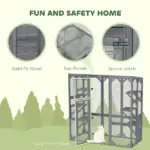 Large Wooden Catio Outdoor with 6 Jumping Platforms, Sunshine Panel Roof, for 1-3 Cats, 59" x 28" x 60", Gray - Image 7