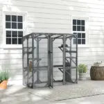 Large Wooden Catio Outdoor with 6 Jumping Platforms, Sunshine Panel Roof, for 1-3 Cats, 59" x 28" x 60", Gray - Image 8