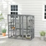 Large Wooden Catio Outdoor with 6 Jumping Platforms, Sunshine Panel Roof, for 1-3 Cats, 59" x 28" x 60", Gray - Image 10