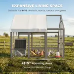 PawHut Large Wooden Chicken Coop for 8-10 Hens, Walk-in Chicken Run with Waterproof Cover, Nesting Boxes and Perches - Image 3