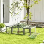 Large Wooden Rabbit Hutch Gray Small Animal Habitat with Outdoor Run Lockable Doors - Image 2