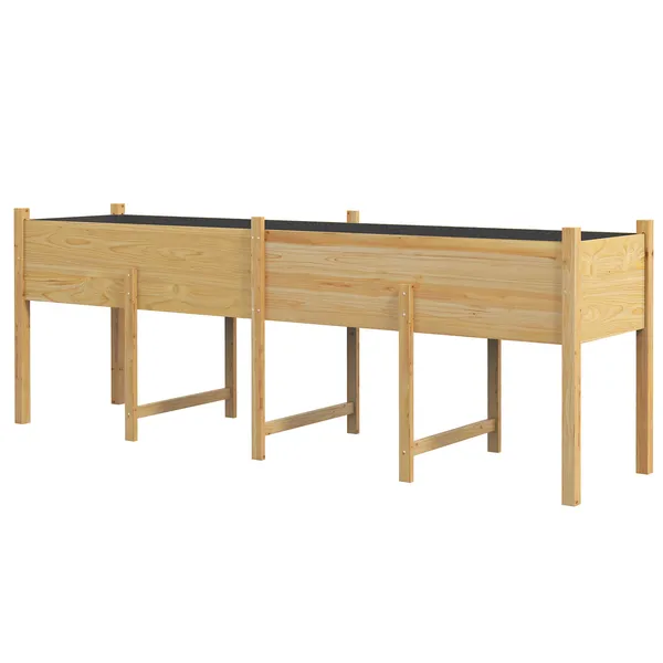 large-wooden-raised-garden-bed-elevated-planter-box-with-legs-bed-liner-drain-holes-74x18x26.webp Outsunny Large Wooden Raised Garden Bed Elevated Planter Box with Legs Bed Liner Drain Holes 74x18x26 - Image 1
