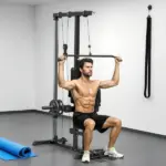 Lat Pull Down Machine, High / Low Pulley Machine with Adjustable Seat and Flip-Up Footplate, Black - Image 2