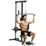 Lat Pull Down Machine, High / Low Pulley Machine with Adjustable Seat and Flip-Up Footplate, Black - Image 11