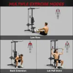 Lat Pull Down Machine, High / Low Pulley Machine with Adjustable Seat and Flip-Up Footplate, Black - Image 4