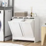 Kleankin Laundry Efficiency: White 2-Compartment Tilt-Out Hamper Storage Cabinet - Image 2