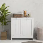 Kleankin Laundry Efficiency: White 2-Compartment Tilt-Out Hamper Storage Cabinet - Image 9