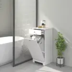 Laundry Hamper Cabinet, Laundry Cabinet with Tilt Out Laundry Basket and Drawer, White - Image 2