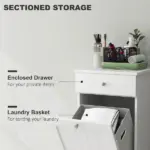 Laundry Hamper Cabinet, Laundry Cabinet with Tilt Out Laundry Basket and Drawer, White - Image 4