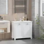 HOMCOM Laundry Organizer Freestanding Bathroom Cabinet 2 Tilt Out Hamper White - Image 2
