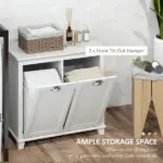 HOMCOM Laundry Organizer Freestanding Bathroom Cabinet 2 Tilt Out Hamper White - Image 4
