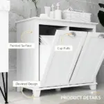 HOMCOM Laundry Organizer Freestanding Bathroom Cabinet 2 Tilt Out Hamper White - Image 5