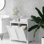 HOMCOM Laundry Organizer Freestanding Bathroom Cabinet 2 Tilt Out Hamper White - Image 7