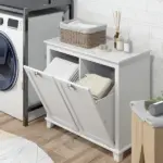 HOMCOM Laundry Organizer Freestanding Bathroom Cabinet 2 Tilt Out Hamper White - Image 10