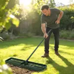 Outsunny 36 Inch Lawn Leveling Rake with 66.5 Inch Handle Green - Image 2