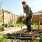 Outsunny 36 Inch Lawn Leveling Rake with 66.5 Inch Handle Green - Image 7