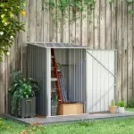 Lean-to Garden Storage Shed 3.3x3.4 ft Galvanized Steel with Lockable Door Gray - Image 2