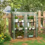 Outsunny Lean-to Greenhouse, Portable Greenhouse with 3 Tier Shelves, 2 Roll-Up Zippered Doors, 56.3" x 18.1" x 59.4", Clear - Image 2