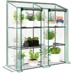 Outsunny Lean-to Greenhouse, Portable Greenhouse with 3 Tier Shelves, 2 Roll-Up Zippered Doors, 56.3" x 18.1" x 59.4", Clear - Image 11