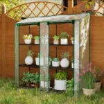Outsunny Lean-to Greenhouse, Portable Greenhouse with 3 Tier Shelves, 2 Roll-Up Zippered Doors, 56.3" x 18.1" x 59.4", Clear - Image 8
