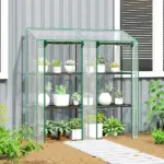 Outsunny Lean-to Greenhouse, Portable Greenhouse with 3 Tier Shelves, 2 Roll-Up Zippered Doors, 56.3" x 18.1" x 59.4", Clear - Image 9